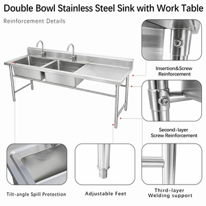 Mesa de Trabajo de Acero Inoxidable para Cocina Comercial, Fregadero Independiente para <span class=keywords><strong>Restaurante</strong></span> con Mesa de Preparación, Personalizable, Resistente - Product Image 3