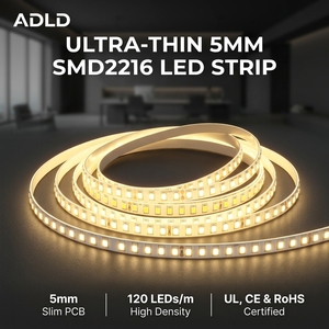 Bande lumineuse LED ultra-fine de 5 mm de largeur, 24 V, SMD 2216, 224 LED/m, sans points, flexible, pour profil de meubles - Product Image 1
