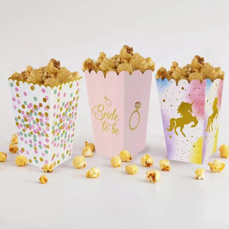 Rose Gold Pop Corn Snoep/Snack Favor Bag Xmas Bruiloft Kid Verjaardag Partij Decoratie Partij Papier Popcorn Verpakking Dozen