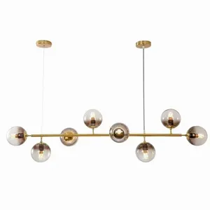 Postmodern Nordic creative personality designer Brass Smoke Grey Blown Glass Ball Chandelier for Home Hotel pendant lamp