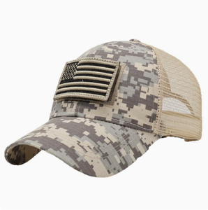 Gorra de camionero con camuflaje de la bandera de EE. UU., transpirable, con malla en la parte trasera, estilo táctico, para hombre, para actividades al aire libre. - Product Image 3