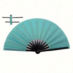 Éventail à main en tissu de bambou noir de 33 cm, motif côtelé, technique peinte, vente en gros, cadeau d'affaires, offre spéciale - Product Image 1