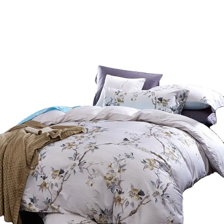 Lençol de cama de 100 poliéster, branco, microfibra, pigmento floral, impressão, tecido têxtil para casa