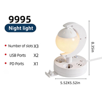Lámpara de Escritorio SUZHERM Planet con Enchufe Estándar Europeo, 3 Tomas de Corriente, 2 USB, 1 Tipo-C, Cable de 2m, Carcasa Resistente al Fuego, Inserción Directa