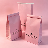 Sacs en papier kraft personnalisés avec logo, à huit soudures latérales, pour pain de mie, sacs en papier blancs et roses pour bonbons et biscuits avec lien métallique