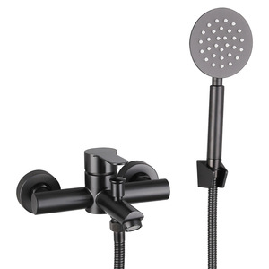 Black Bathtub Shower <b>Set</b> 304 Stainless Steel Single Handle Rain Showerhead Ceramic Valve Core Bathroom Faucet - Product Image 1