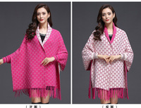Poncho de luxe avec pompons, en mélange de laine d'hiver et de cachemire, châle double face chaud avec manches, style pashmina de marque