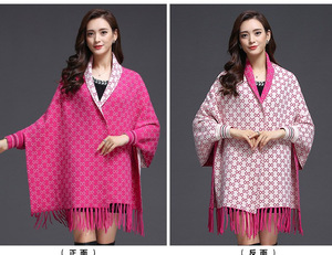 Poncho di lusso <span class=keywords><strong>con</strong></span> nappe marca Pashmina misto lana invernale <span class=keywords><strong>con</strong></span> manica <span class=keywords><strong>scialle</strong></span> doppio lato in Cashmere caldo - Product Image 3