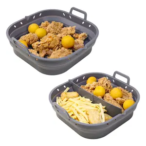 Non-stick 8.5 Foldable Air Fryer Liners Silicone Square Bread Loaf Pan Collapsible Silicone Air Fryer Liner Pots With Oven Mitts