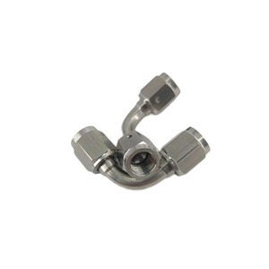 Conector de tubo de freno de acero inoxidable Haofa AN3, reductor de rosca interna doble de 90 grados para modificación de automóviles - Product Image 1