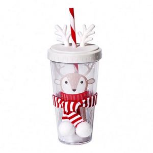 Gobelet réutilisable personnalisé avec couvercle, motif lapin/élan - Tasse de voyage pour enfants et adultes, cadeau de Noël idéal - Product Image 3