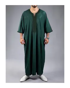2024刺绣摩洛哥thobees男子jalabiyas jubbah绿色穆斯林男子thobe伊斯兰服装斋月thobe长袍