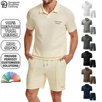 Ensemble deux pièces personnalisé pour homme en maille gaufrée, décontracté, respirant, idéal pour les vacances d'été, comprenant un polo de golf à manches courtes et un short