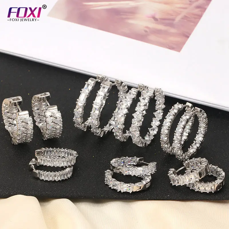 wholesale women gold silver cz zircon crystal diamond jewelry sets big hoop earrings