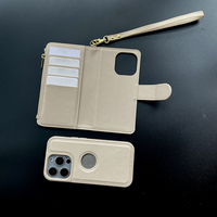 Casing HP Kulit Putih Best Seller untuk iPhone 15 Pro Max 16, dengan Kantung Kartu dan Dompet Lepas