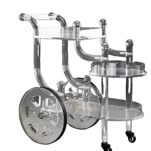 Clear Acrylic and Metal Tea Wine Food Catering Drinks Serving Trolley Bar Cart Modern Wine Trolley