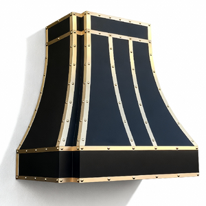 Campana Extractora de Cocina de Metal Negro de Calibre 16, de Lujo y Personalizada, para Montar en la Pared, con Correas de Latón Sólido, Diseño Moderno y Clásico - Product Image 2