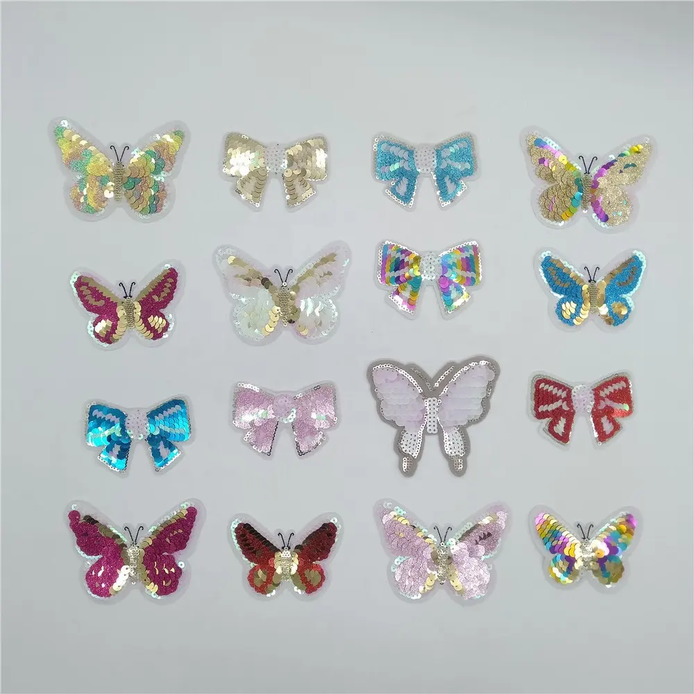 Shenglan Sequin Butterfly Sew On Iron On Embroidery Patch Gold Glitter Butterfly Patch