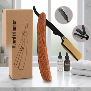 Rasoir droit à manche en bois, lame en acier inoxydable, pour le rasage du visage et du corps, usage en salon de coiffure, pliable, logo personnalisé, finition lisse - Product Image 1