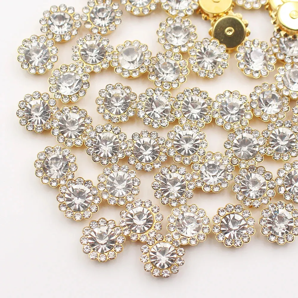QIAO set gesper berlian imitasi grosir permata akrilik berlian imitasi bundar renda bunga matahari berlian imitasi