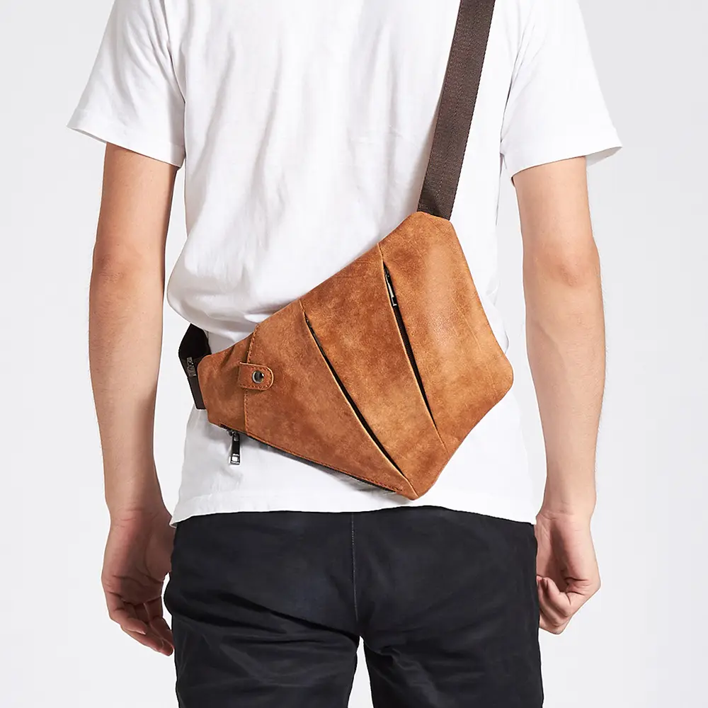 High Quality Genuine Leather Men's Messenger Bag Casual Crossbody chest Bag Fashion shoulder tactical chest Bag for men