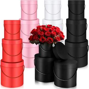 Boîtes cadeaux avec couvercles, 3 tailles/SET, boîtes rondes pour arrangements floraux, boîte à fleurs empilable avec poignée pour la Saint-Valentin, la fête des mères - Product Image 6