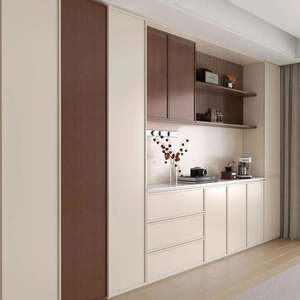 Modern Customizable Dining <b>Cabinet</b> in Caramel Color <b>Wooden</b> Color Blocking Storage Furniture with Stainless Steel for Home Use - Product Image 1