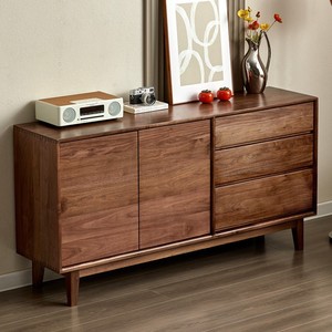 מזנון מעץ מלא של אגוז שחור נורדי - ארון אחסון לסלון בסגנון יפני פשוט, מתאים גם כשולחן תה לבית - Product Image 3