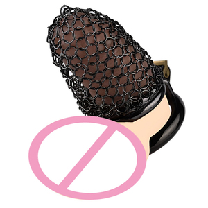 Cage de chasteté masculine en acier FRRK anneaux de pénis en maille avec verrouillage en maille ceinture de chasteté en métal érotique BDSM jouets sexuels pour adultes pour hommes - Product Image 6