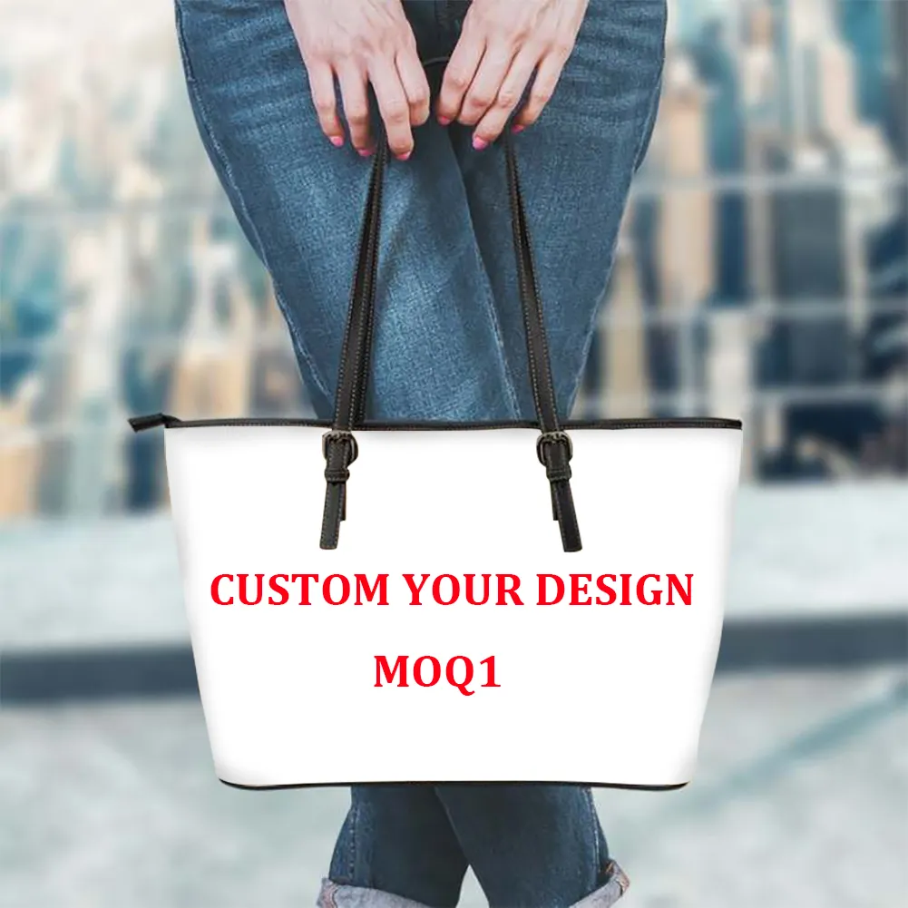 Custom Logo Print Women Pu Leather Large Purse Fashion Large Capacity Tote Bags Wholesale Designer High Quality Handbags MOQ1