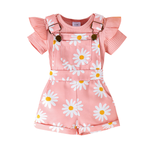 Tutina Estiva Multicolore con Stampa Floreale per Bambine, Stile Europeo e Americano, Outfit Casual con Maniche Volanti - Product Image 1