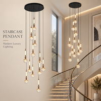 Lustre moderne pour escalier, suspension multi-lumières sphériques en verre ambré, LED, longue suspension, blanc chaud, installation facile, pour couloir d'escalier