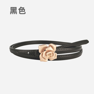 เข็มขัดหนังแท้สำหรับผู้หญิงขนาด 1 ซม. ลายดอกไม้ หัวเข็มขัดโลหะผสม - Product Image 6