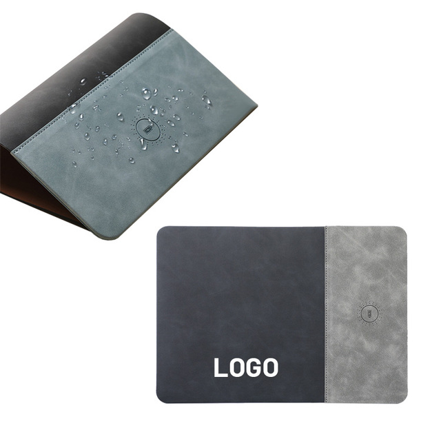 Non-slip and Waterproof Business Office Pu Leather Wireless Charging Mouse Pad Pads