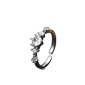 Hot Sale Copper Sparkling Diamond Bezel Setting <b>Ring</b> Women Elegant Design Personality Fashionable <b>Silver</b> Plated Open <b>Adjustable</b> - Product Image 1