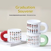 Grande tasse à poignée large, souvenir personnalisé, dessin animé, écologique, auto-portrait étudiant, cadeau de remise de diplôme, boîte cadeau, compatible micro-ondes