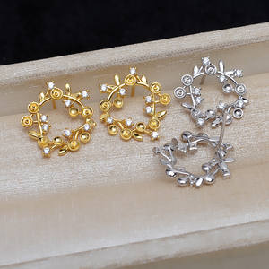 Boucles d'oreilles universelles en argent S925 faites à la main, accessoires de bijoux en jade et perles, support vide 3978 - Product Image 1