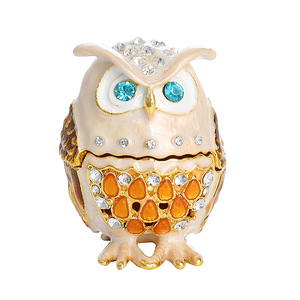 Scatola Portaoggetti Decorativa a Forma di Gufo con Smalto e Diamanti, Ornamento Artistico in Metallo per Soggiorno - Product Image 6