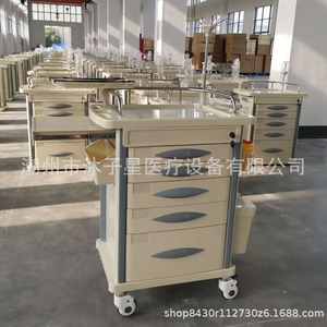 รถเข็นฉุกเฉิน ABS ขนาด 750x475x930 มม. 5 ลิ้นชัก พลาสติกอเนกประสงค์ สำหรับโรงพยาบาล - Product Image 1