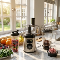 Robot culinaire multifonction Calinfor 1,5 L 1000 W à vitesse variable, mixeur, hachoir, presse-agrumes avec commande tactile
