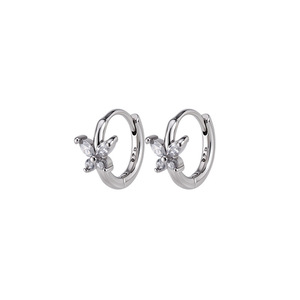 Dinle Butterfly Rhinestone <b>Hoop</b> Earrings 925 <b>Silver</b> Women's Fashion Jewelry Gift - Product Image 3