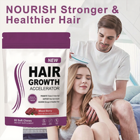 Vitamines pour la croissance des cheveux, gommes à mâcher molles, complément alimentaire pour femmes et hommes adultes, 10000 MCG de biotine, favorise des cheveux plus épais, plus volumineux et plus forts