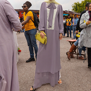 Abaya de Gasa Naffi de Doble Capa al por Mayor, Vestido Maxi Modesto con Lentejuelas en Cuadrícula, Ropa Musulmana Islámica Fluida, Antiestática y Transpirable - Product Image 3