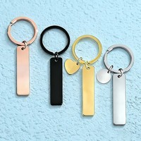 Porte-clés rectangulaire long en acier inoxydable 50x12x1.8mm, vierge, non imprimé, personnalisable par laser/UV, imprimé couleur, tendance, pour le bureau