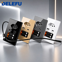 Prise murale DELEFU de type N brésilien, charge rapide 20W USB-C USB-A avec câble rétractable de 65 cm, panneau en verre, prise de courant