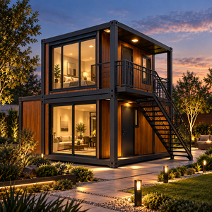 Casa Contenedor Moderna de Dos Pisos, Espacio de Vivienda Prefabricado con Paredes de Vidrio y Escaleras Exteriores para Residencia en el Desierto - Product Image 2