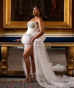 High Low Wedding <strong>Dresses</strong> Bride Robe Spaghetti <strong>Corset</strong> <strong>Tutu</strong> Skirt Rhinestone Africa Women Bridal Shower <strong>Dress</strong> Customized - Product Image 4