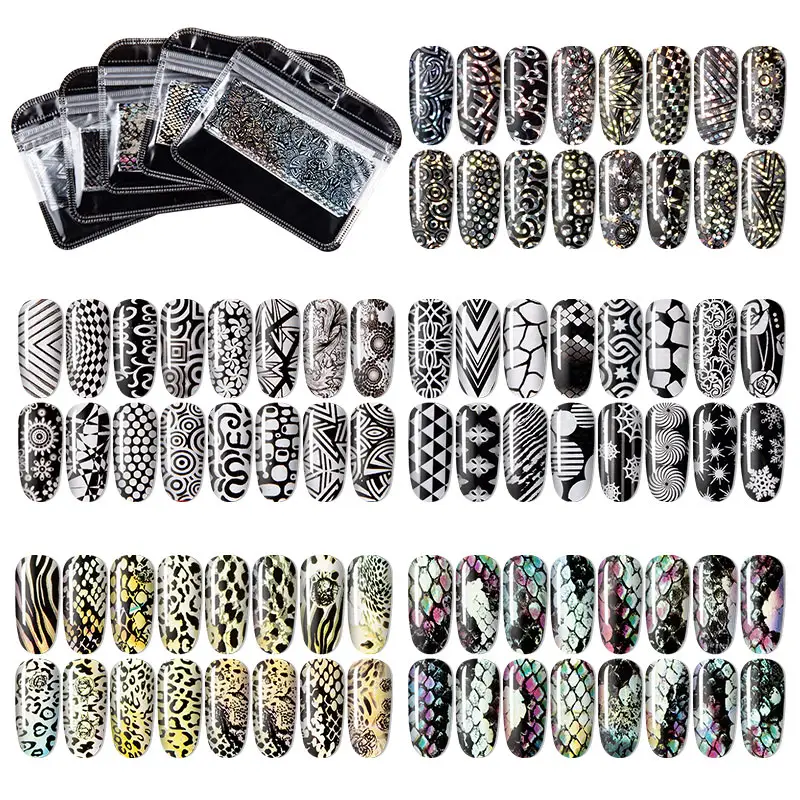 Holographic Shining Nail Transfer Stickers Manicure 16ピース/パックScale Leopard Pattern Tips Design Manicure Decoration 4*20センチメートル