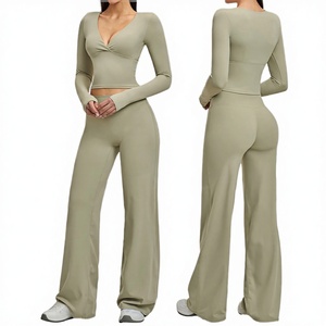 ชุดโยคะผู้หญิงไซส์ใหญ่ YSH แบบเรียบง่าย น้ำหนักเบา แห้งเร็ว เสื้อชั้นในออกกำลังกาย กางเกงขาบาน ระบายอากาศได้ดี เอวสูง ชุดโยคะสั่งทำได้ - Product Image 2