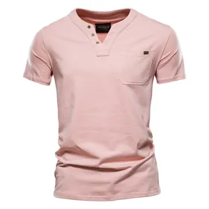 New trendy 100% cotton custom plain quick dry personal blank v neck short sleeve men t shirts with pocket